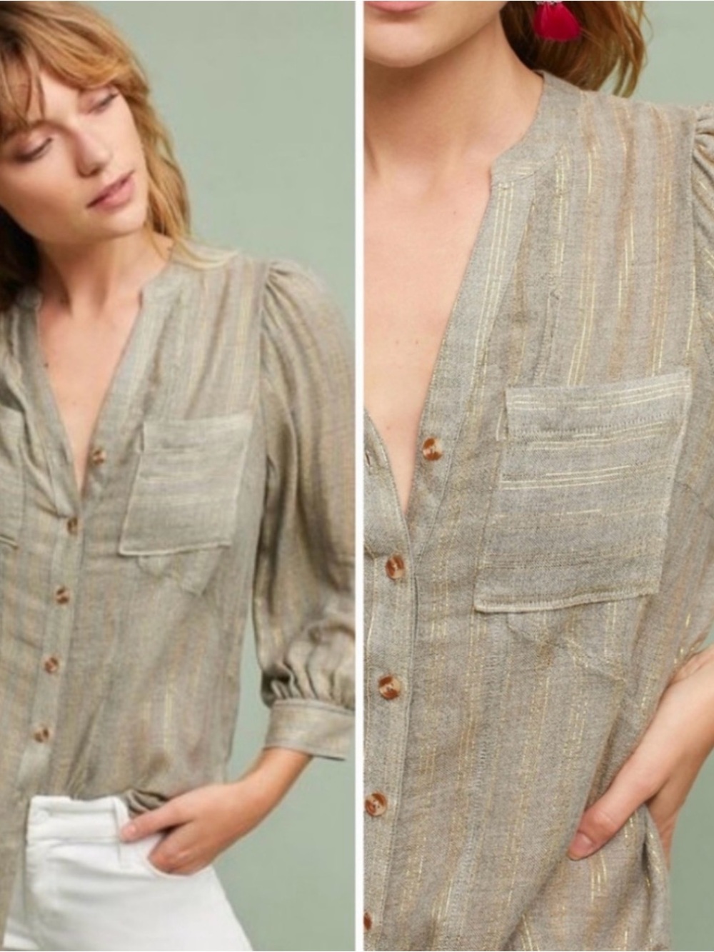 Anthropologie Akemi + Kin Itzel Metallic Buttondown Size 14